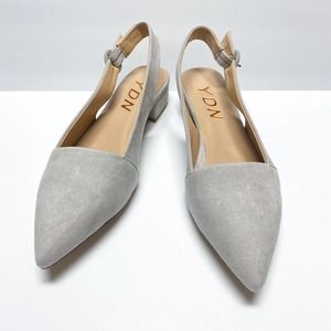 YDN Slingback Pointed Toe Chunky Low Heel Pumps